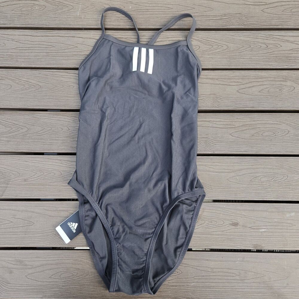 Adidas Girls C-back Infinitex Gray/black 1 pc Swimsuit  Size 22 NEW